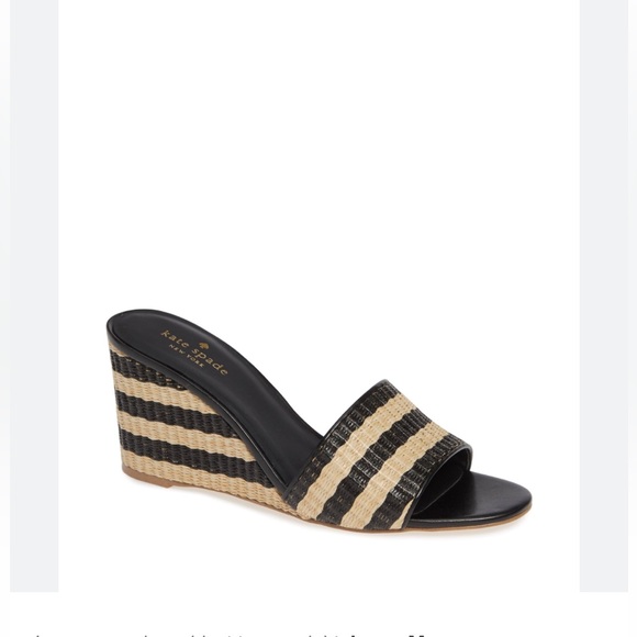 kate spade Shoes - KATE SPADE Linda Wedges Tan And Black Raffia